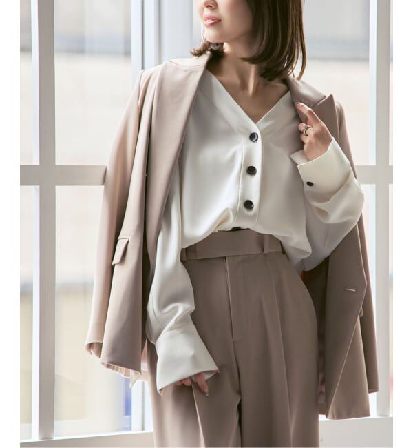 NOBLE「《追加・WEB限定カラー》エステルダブルクロスカーデブラウス」|シャツ・ブラウス|