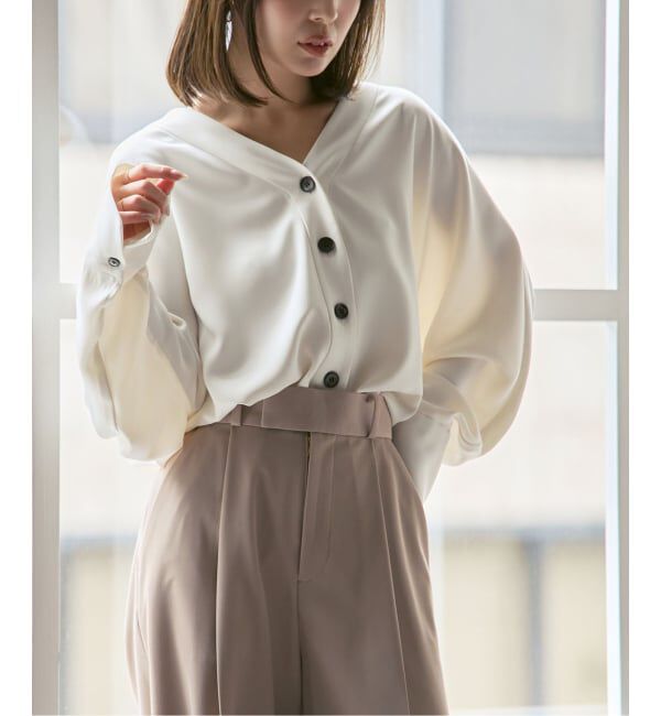 NOBLE「《追加・WEB限定カラー》エステルダブルクロスカーデブラウス」|シャツ・ブラウス|