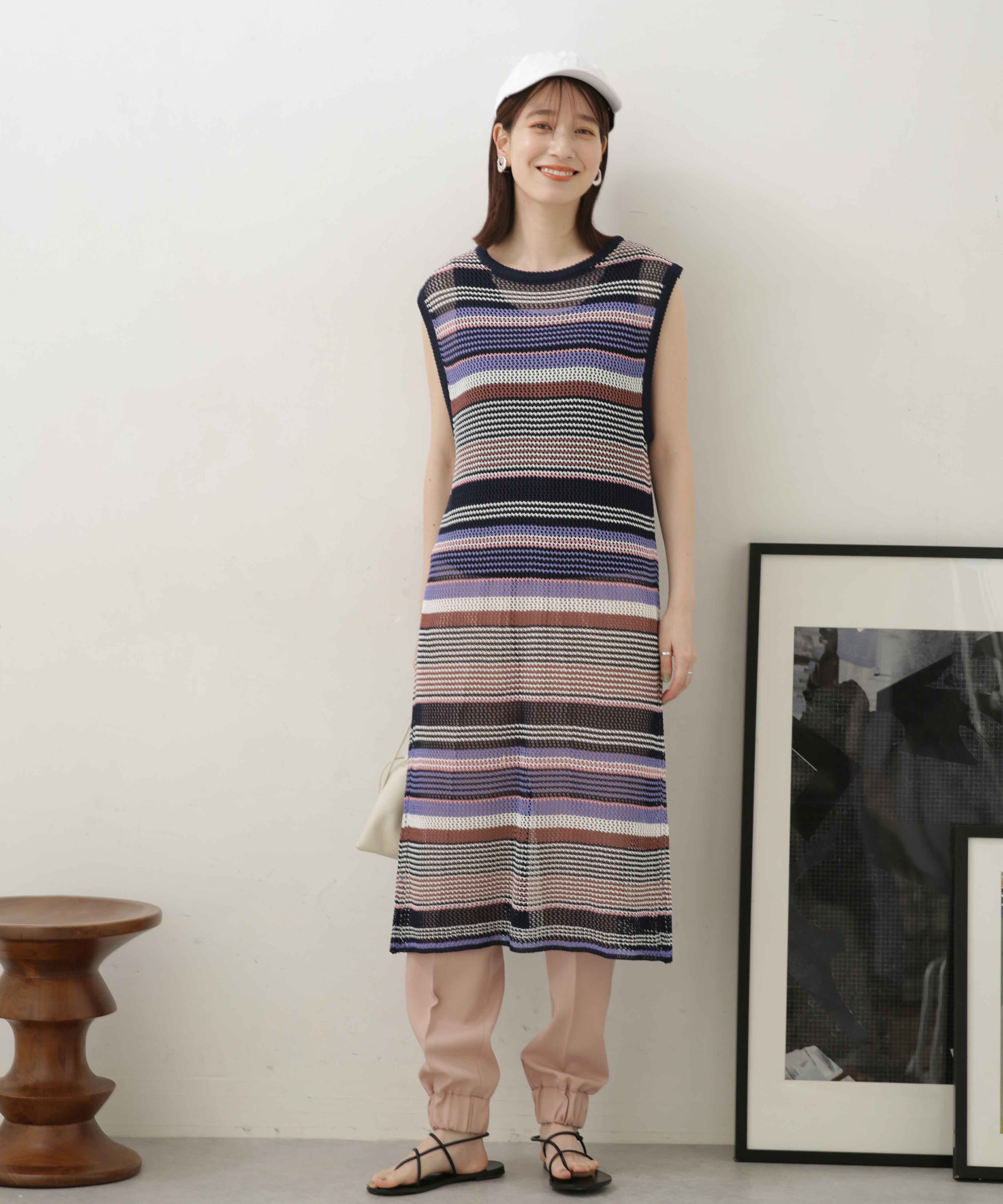 nano･universe「LB.04/前後2wayボーダーメッシュニットジレワンピース」|ニット・セーター|