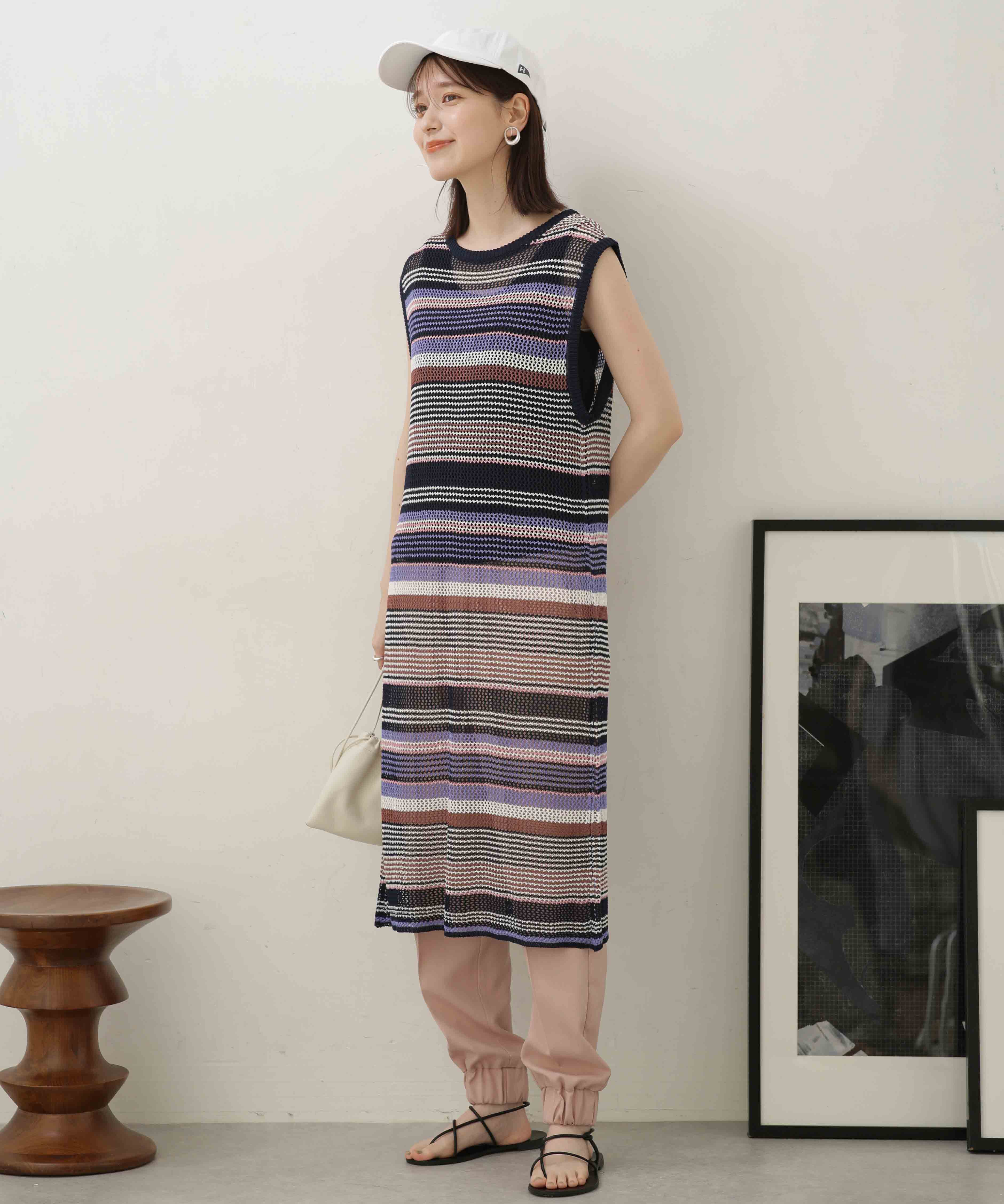 nano･universe「LB.04/前後2wayボーダーメッシュニットジレワンピース」|ニット・セーター|