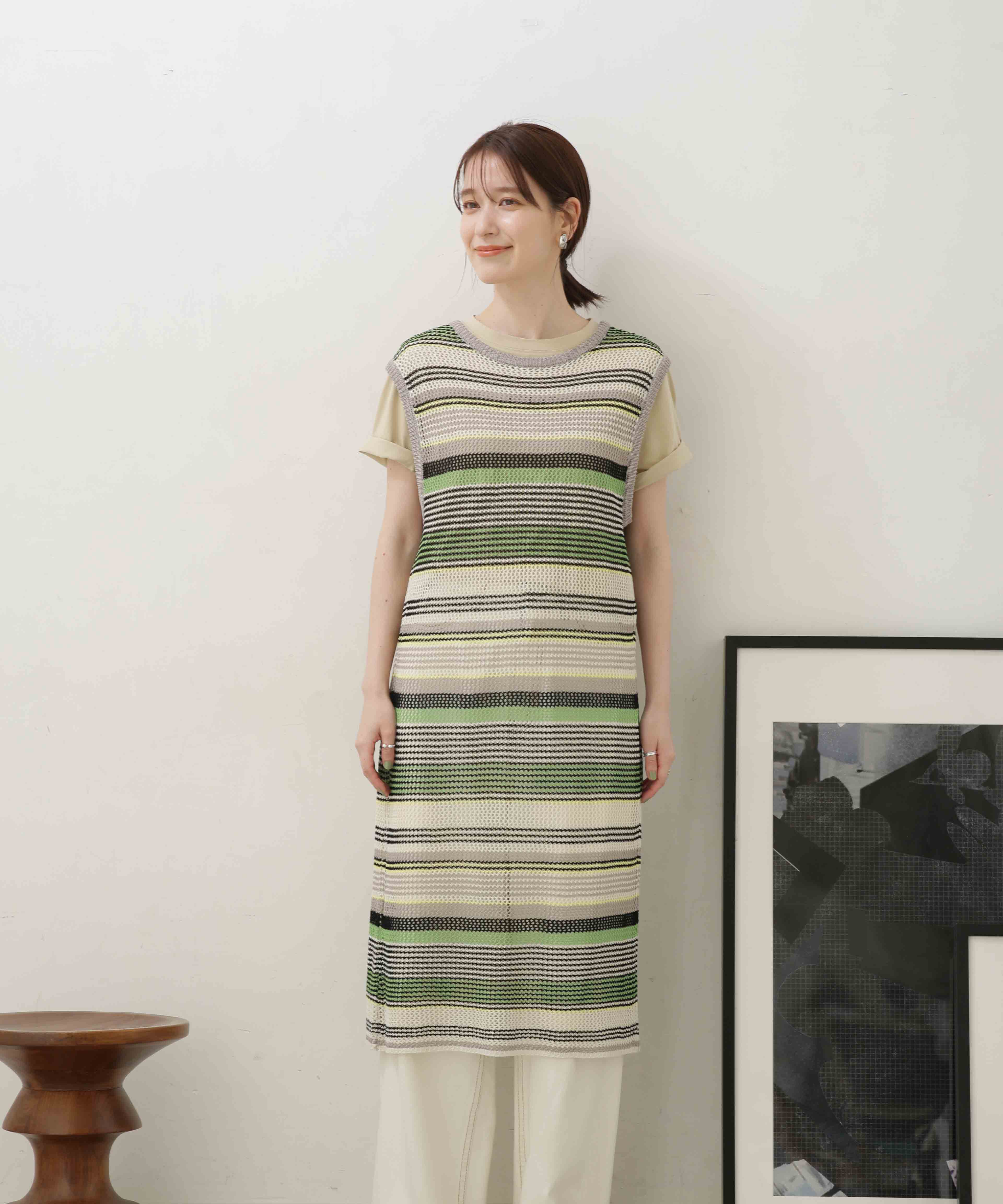 nano･universe「LB.04/前後2wayボーダーメッシュニットジレワンピース」|ニット・セーター|