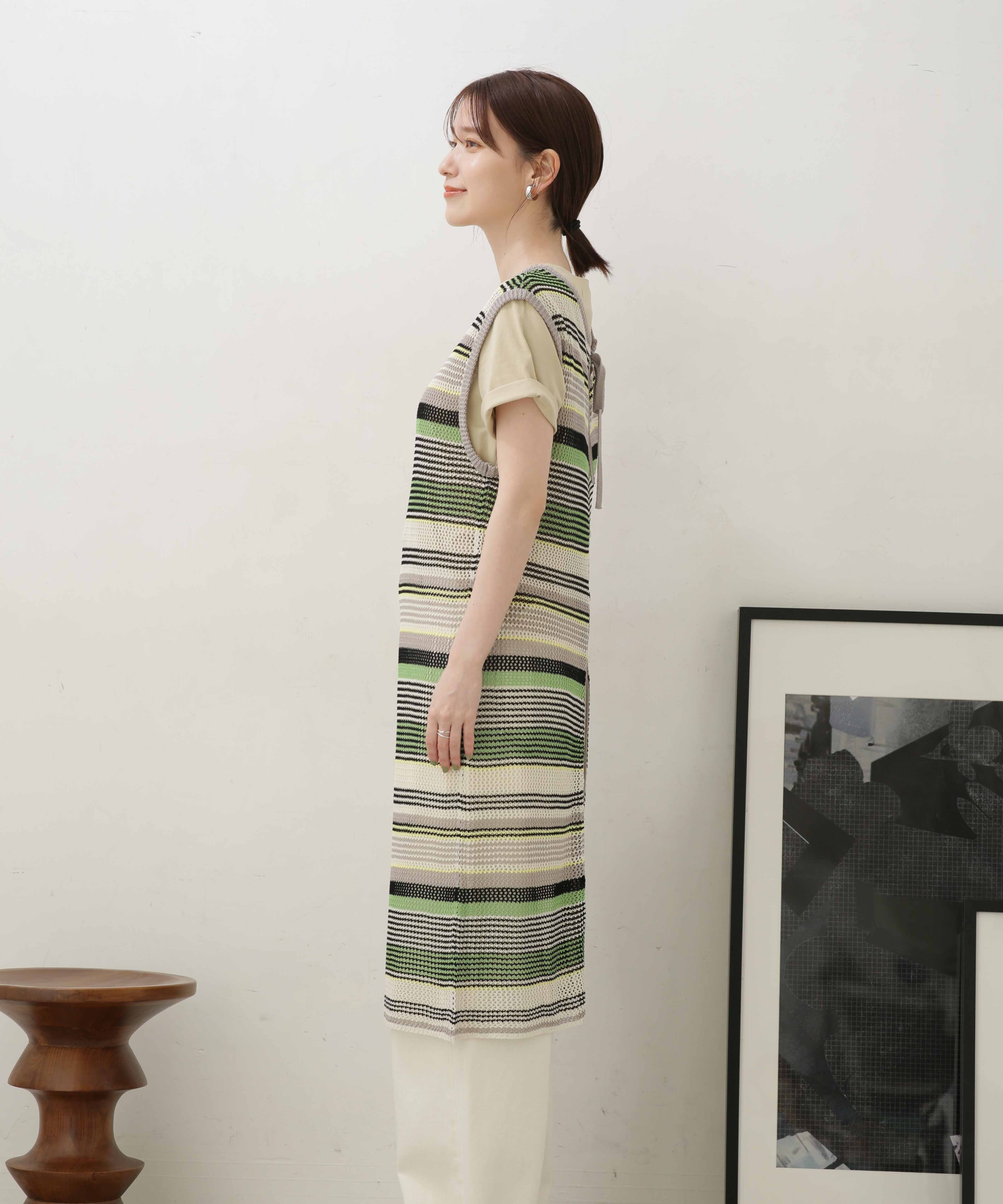 nano･universe「LB.04/前後2wayボーダーメッシュニットジレワンピース」|ニット・セーター|