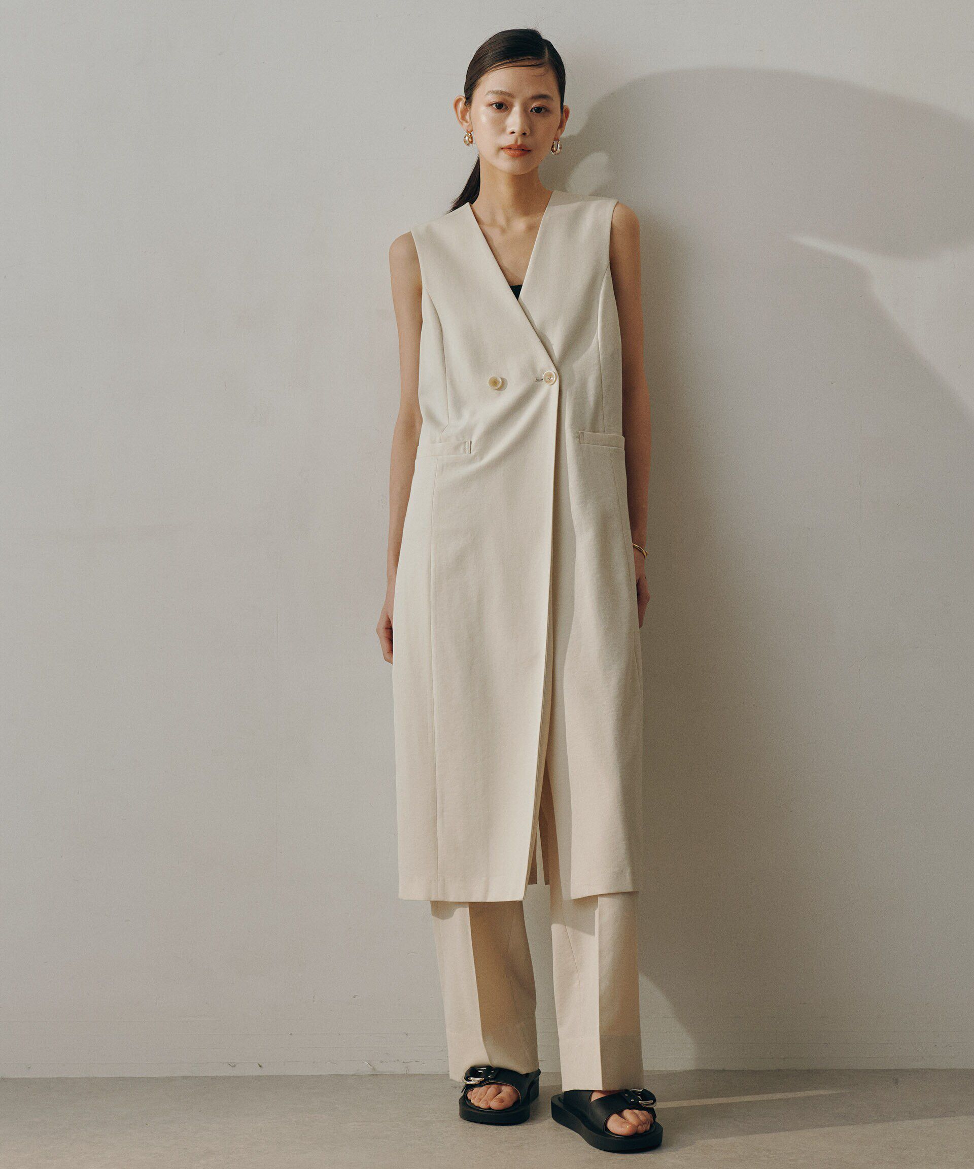 nano･universe「ロングジレ(セットアップ可)」|ベスト・ジレ|オフホワイト1