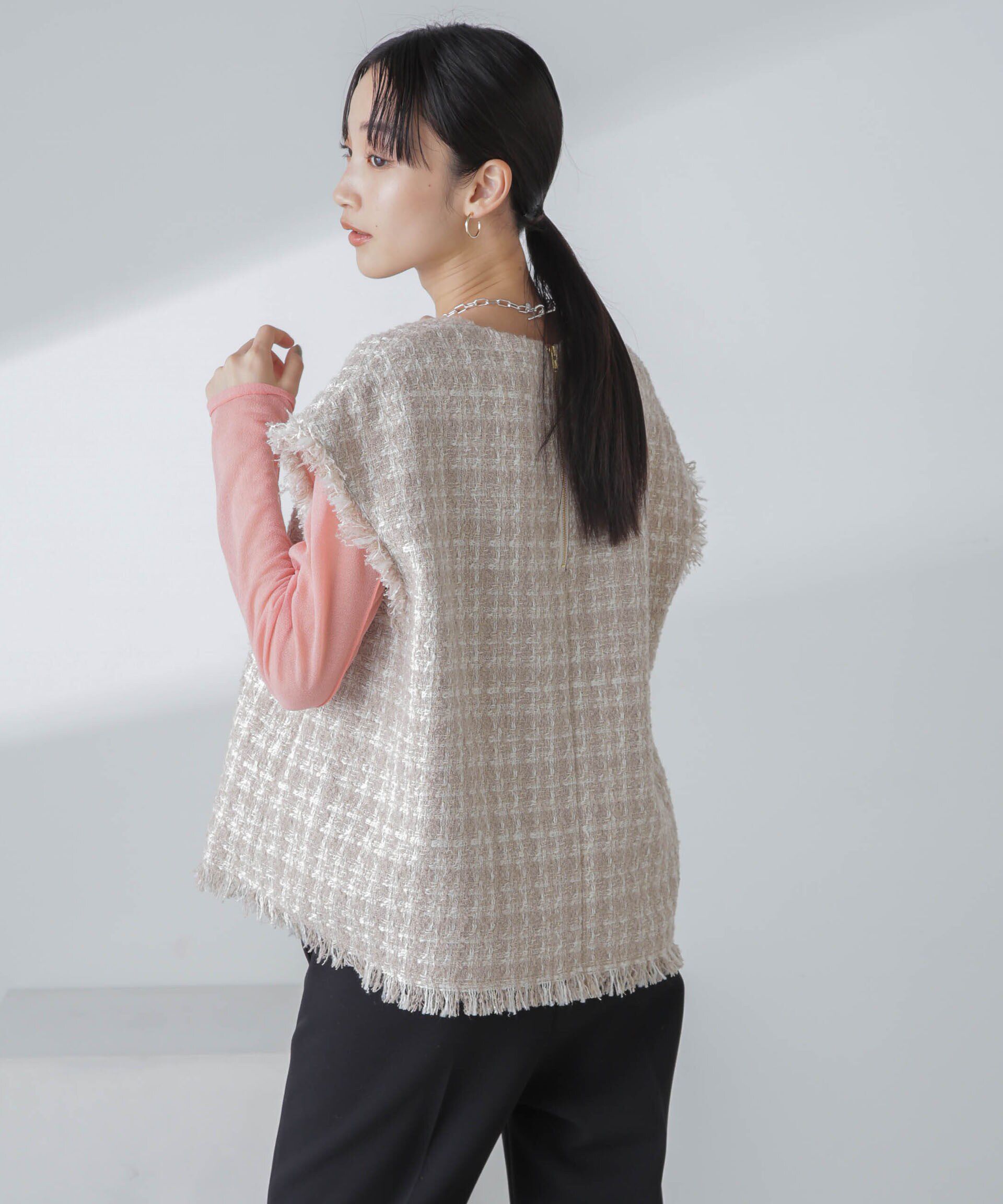 nano･universe「ラメファンシーツイード ショートジレ」|ベスト・ジレ|