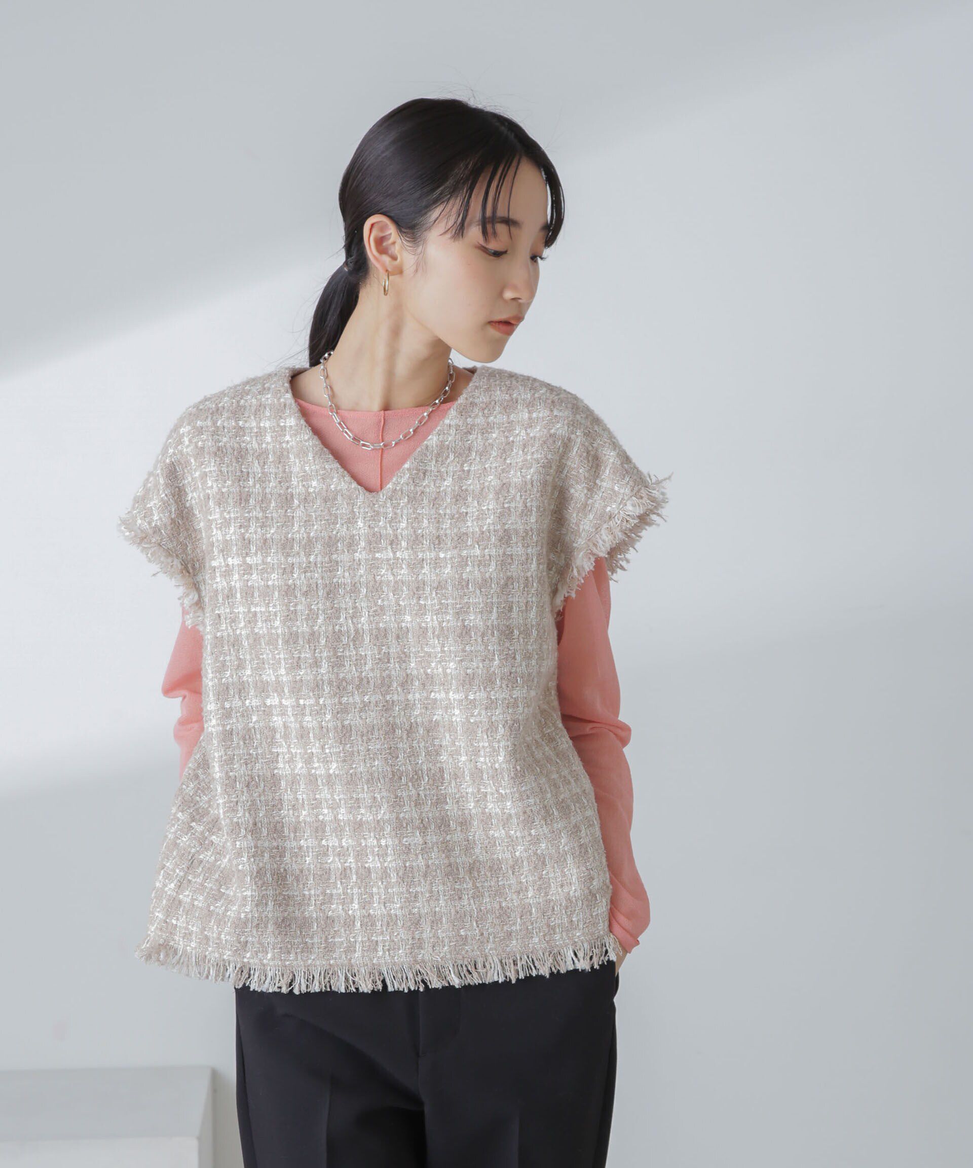 nano･universe「ラメファンシーツイード ショートジレ」|ベスト・ジレ|