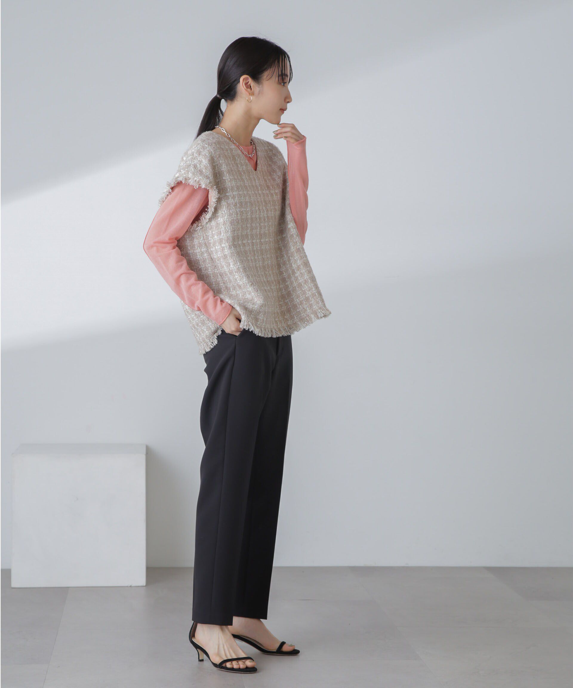 nano･universe「ラメファンシーツイード ショートジレ」|ベスト・ジレ|