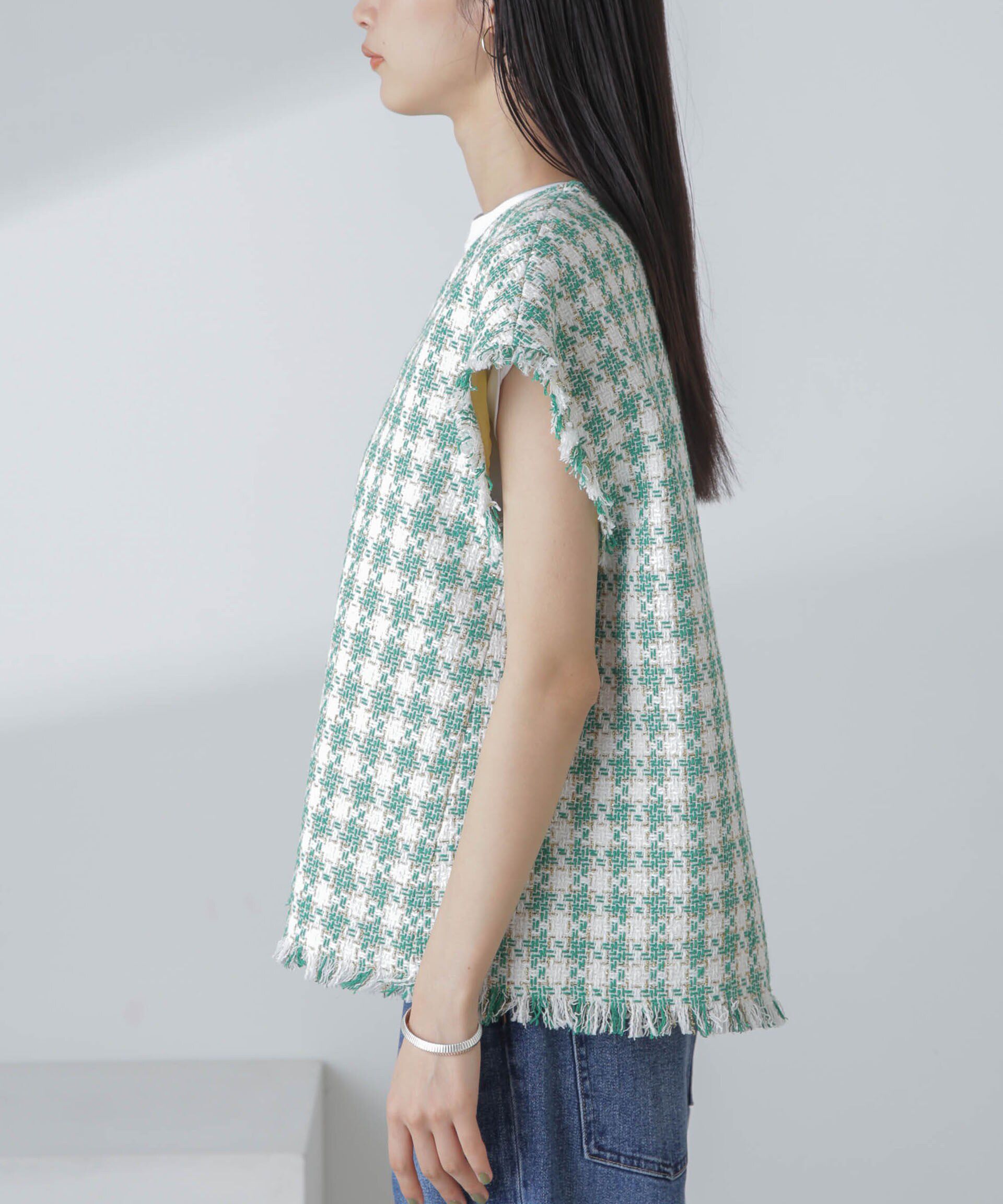 nano･universe「ラメファンシーツイード ショートジレ」|ベスト・ジレ|