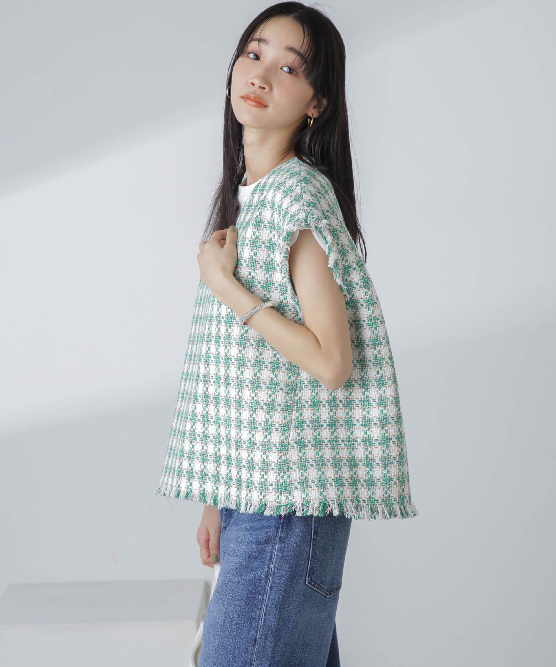 nano･universe「ラメファンシーツイード ショートジレ」|ベスト・ジレ|