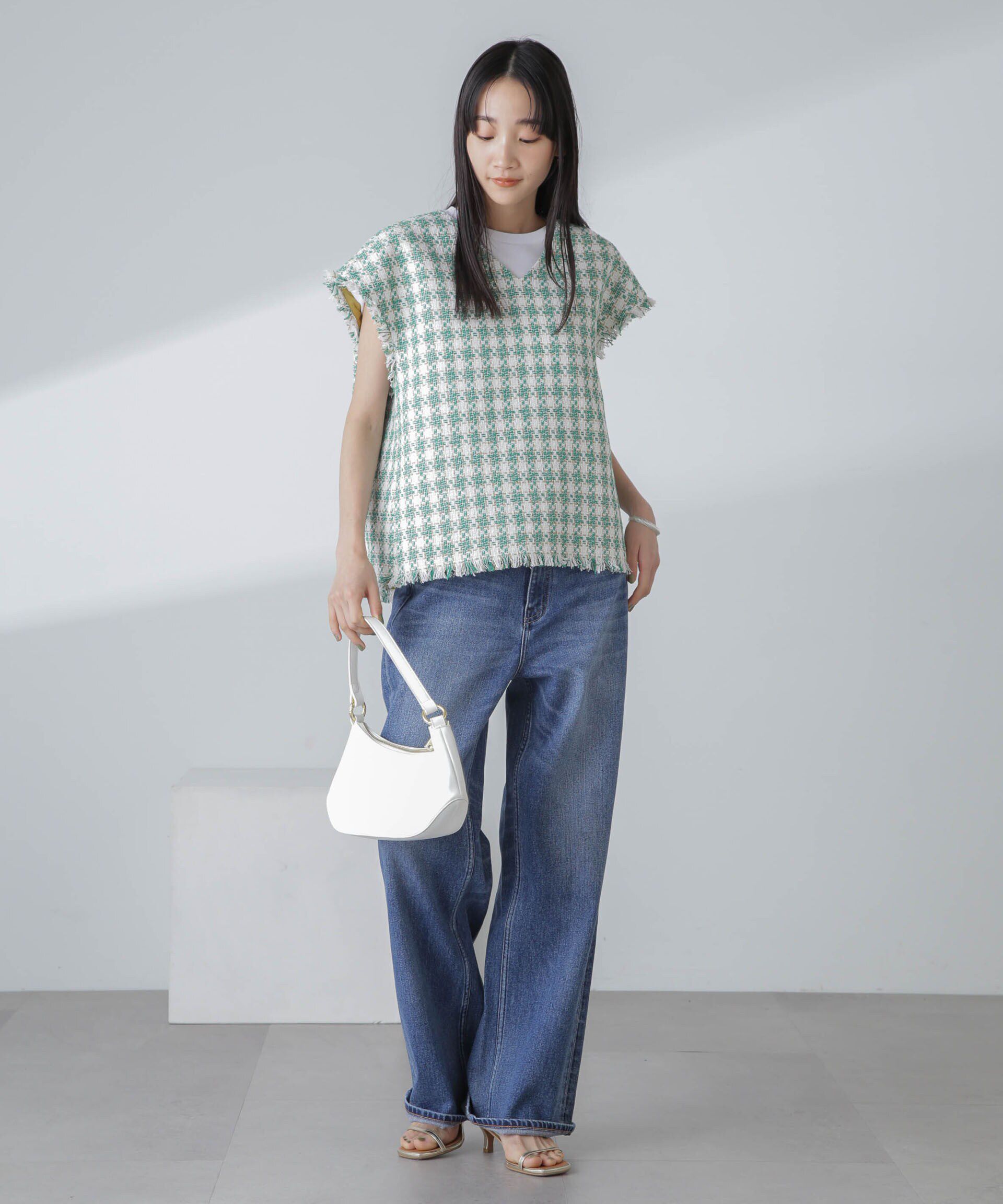 nano･universe「ラメファンシーツイード ショートジレ」|ベスト・ジレ|