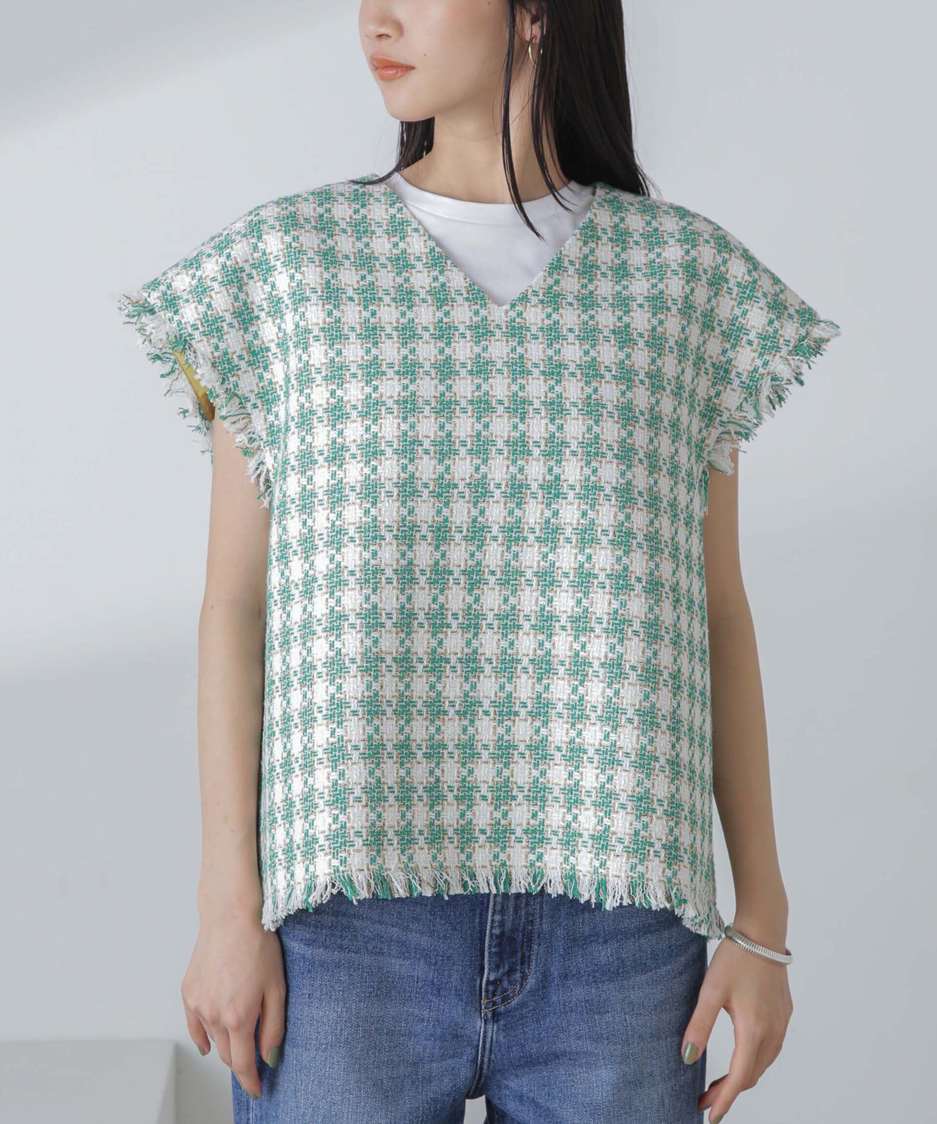 nano･universe「ラメファンシーツイード ショートジレ」|ベスト・ジレ|