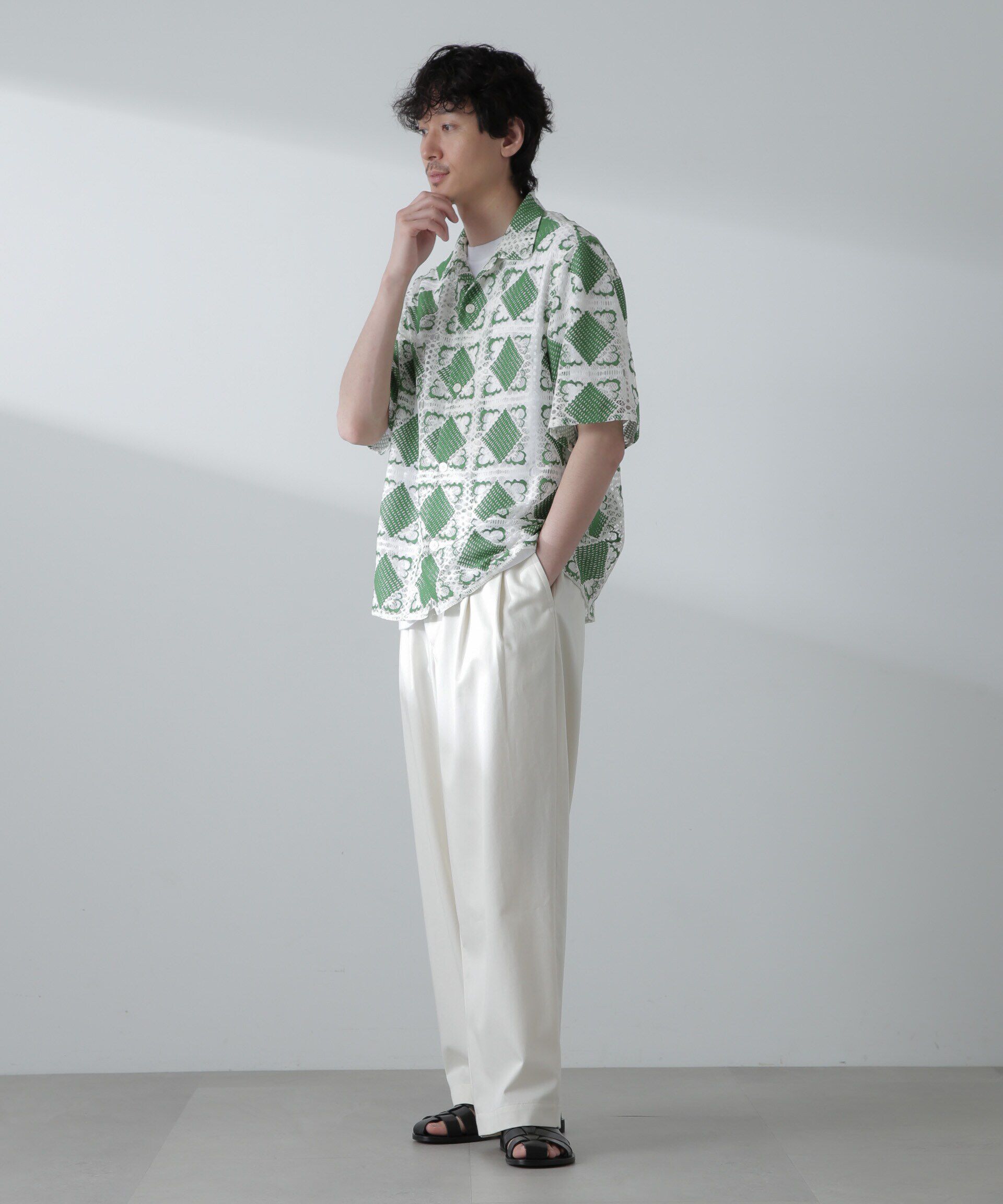 nano･universe「カットブローシェレースオープンカラーシャツ」|シャツ・ブラウス|