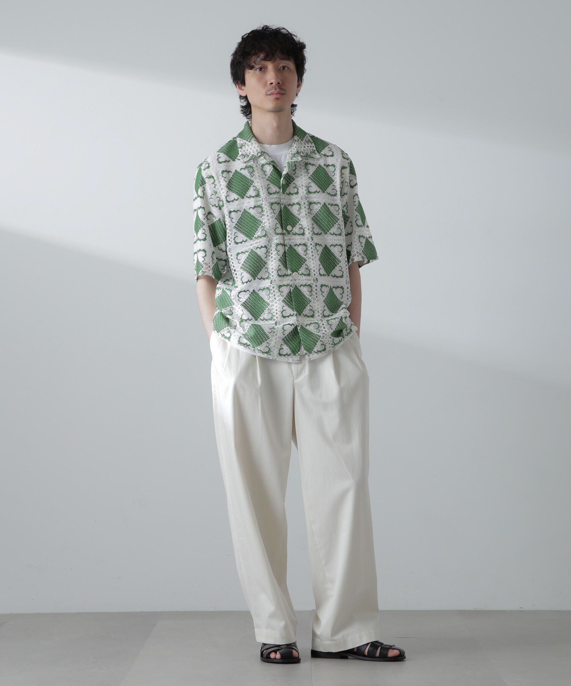 nano･universe「カットブローシェレースオープンカラーシャツ」|シャツ・ブラウス|