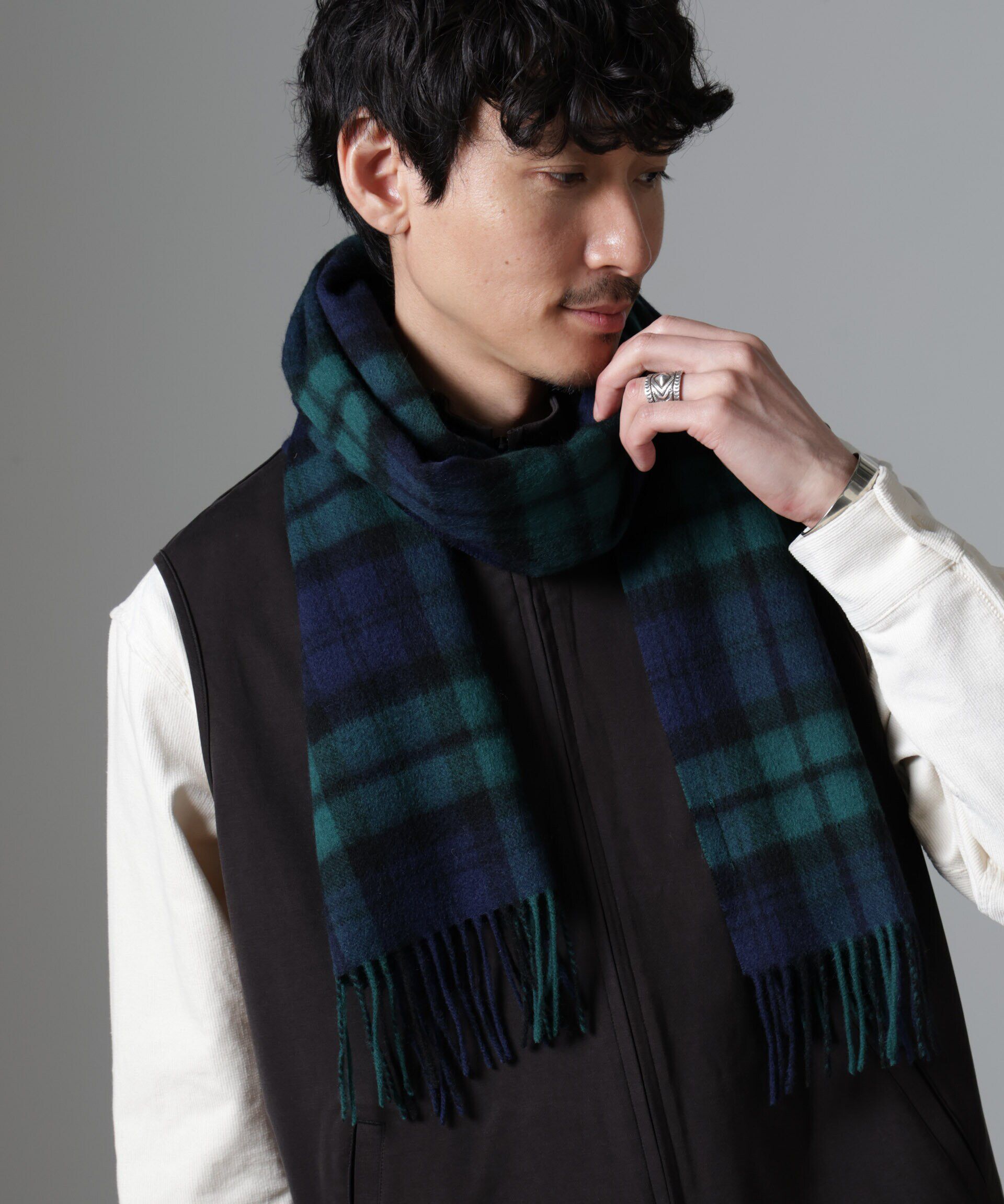 nano･universe「ソフトカシミヤブレンドチェックマフラー」|マフラー|グリーン