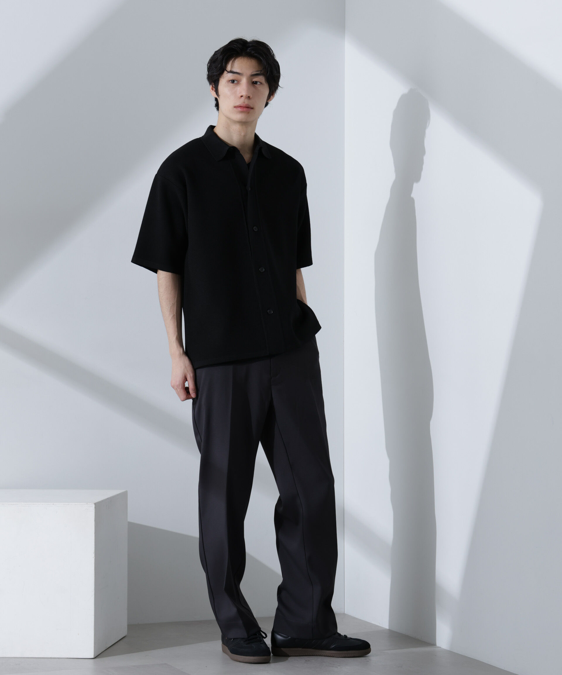 nano･universe「エアーニットレギュラーカラーシャツ 半袖」|ニット・セーター|