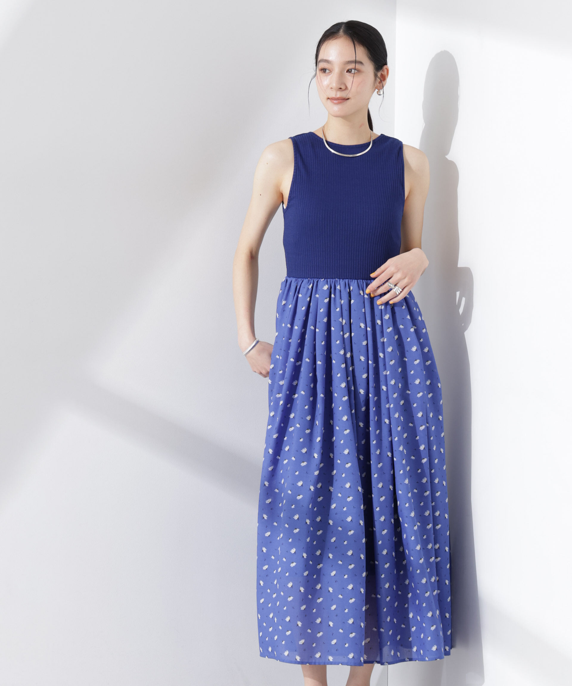 nano･universe「フラワープリントリブタンクワンピース」|ワンピース|