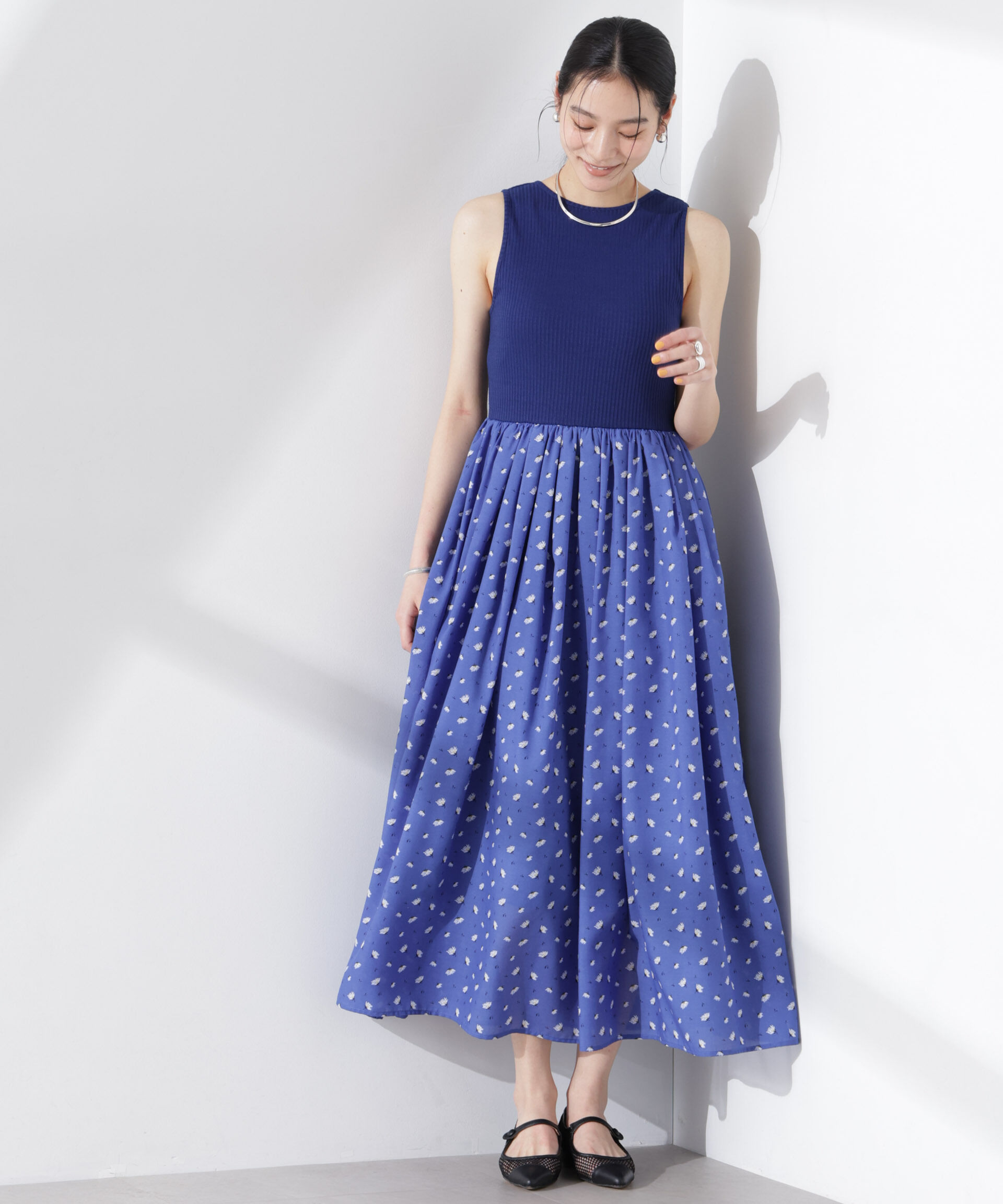 nano･universe「フラワープリントリブタンクワンピース」|ワンピース|