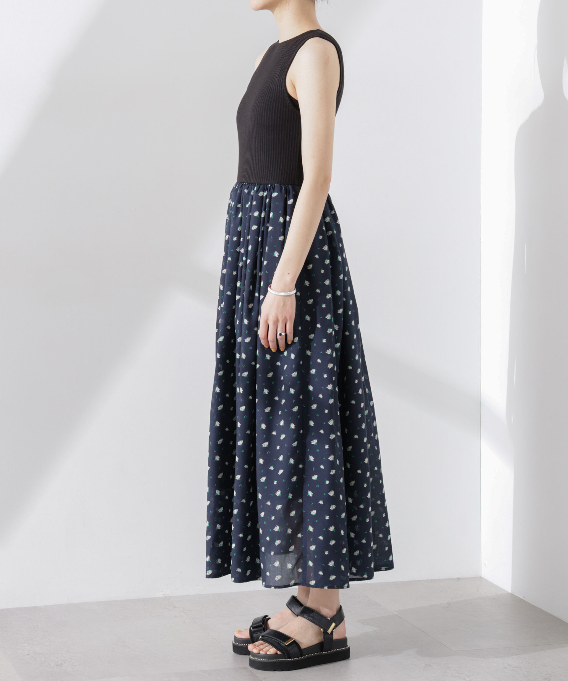 nano･universe「フラワープリントリブタンクワンピース」|ワンピース|