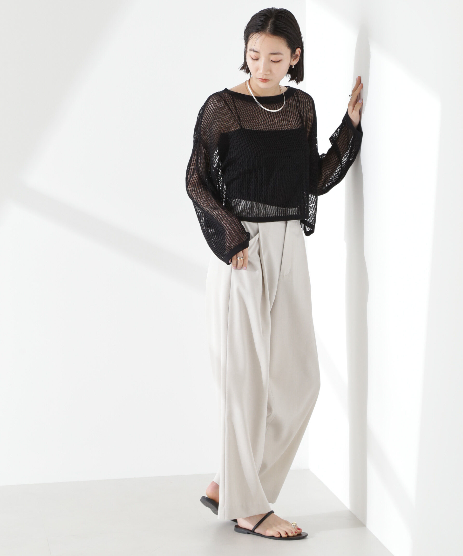 nano･universe「クリスピーツイルタックワイドパンツ(セットアップ可)」|チノ|