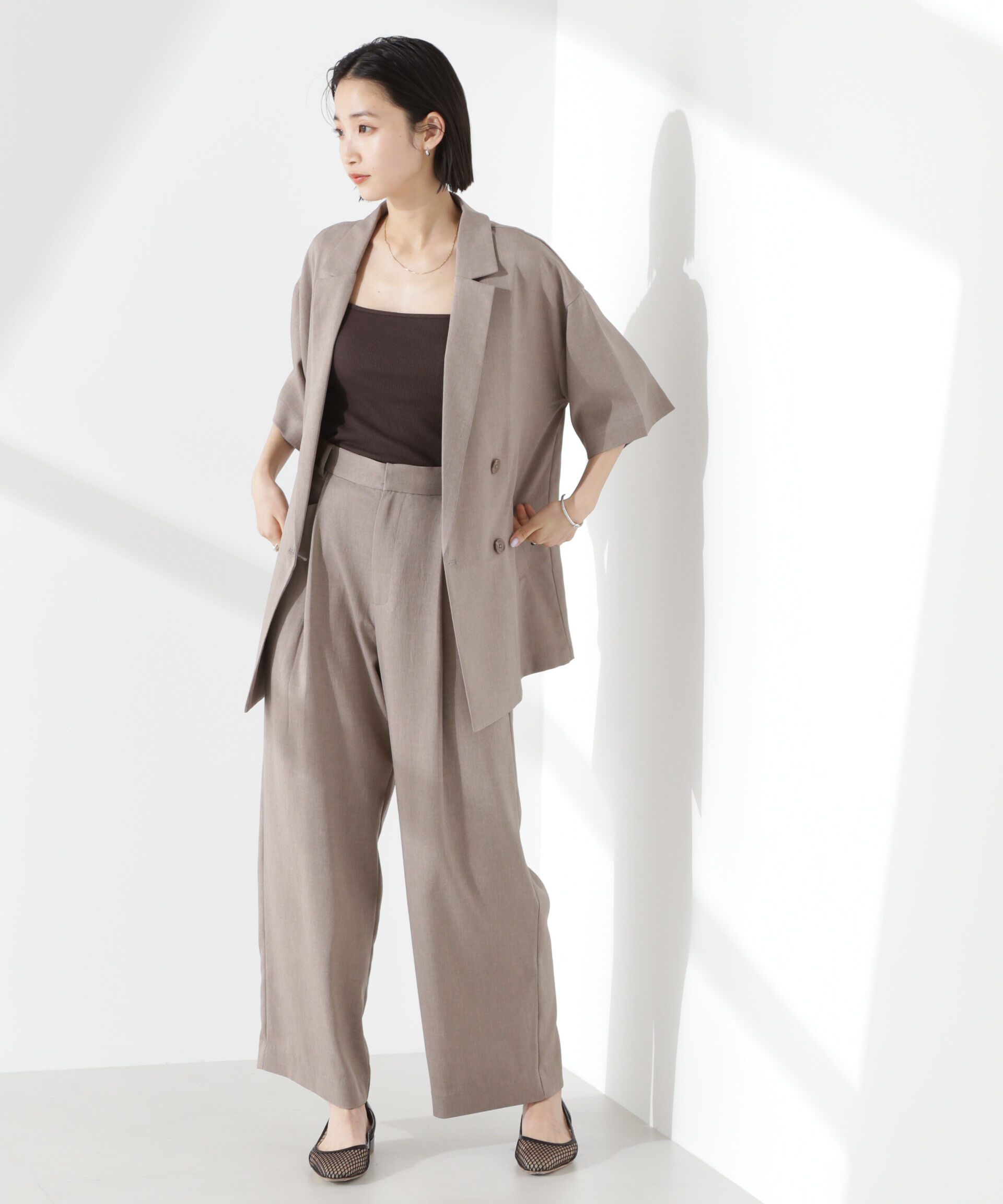 nano･universe「クリスピーツイルタックワイドパンツ(セットアップ可)」|チノ|