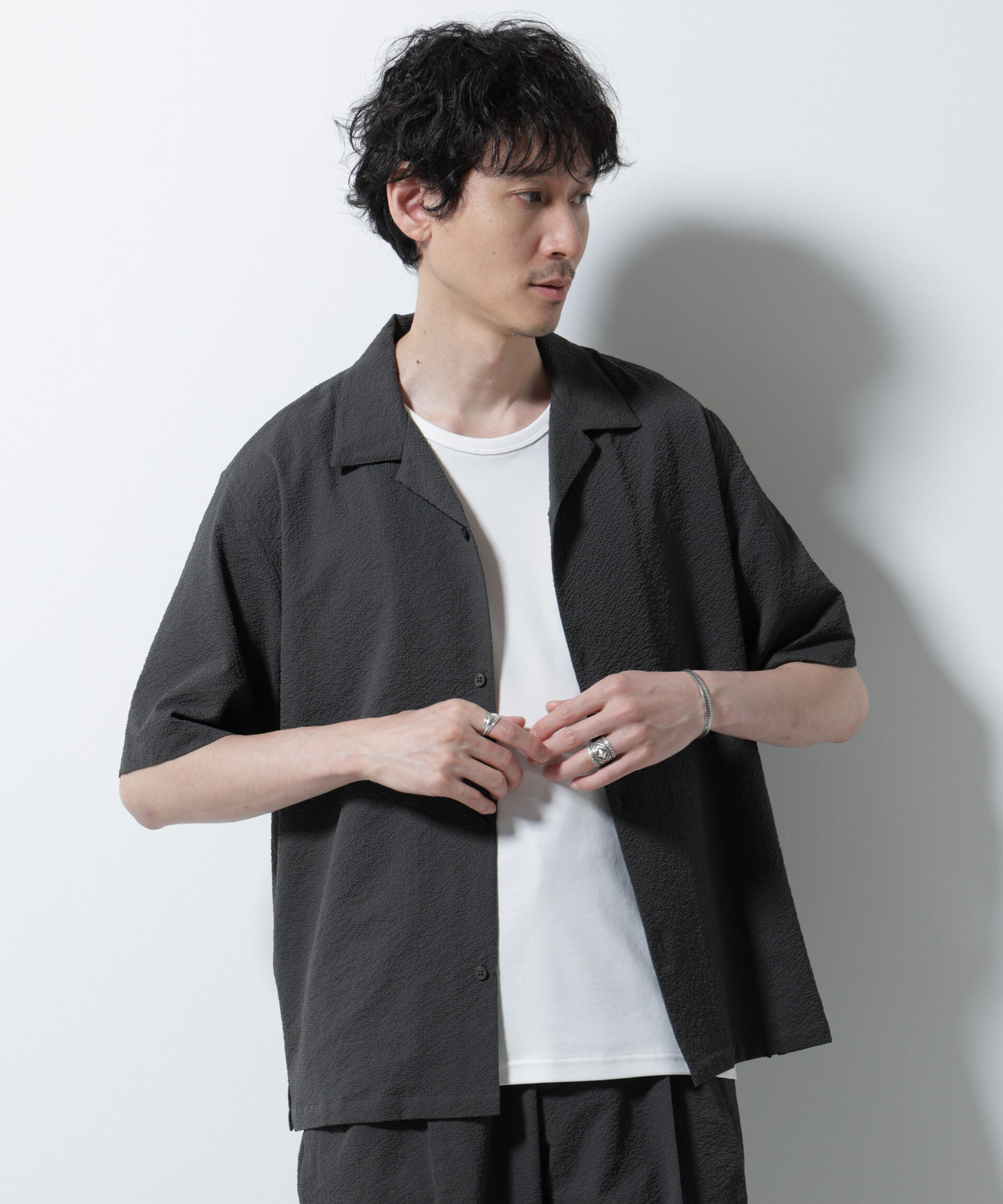 nano･universe「サッカーシャツ 半袖（セットアップ可）」|シャツ・ブラウス|チャコール3