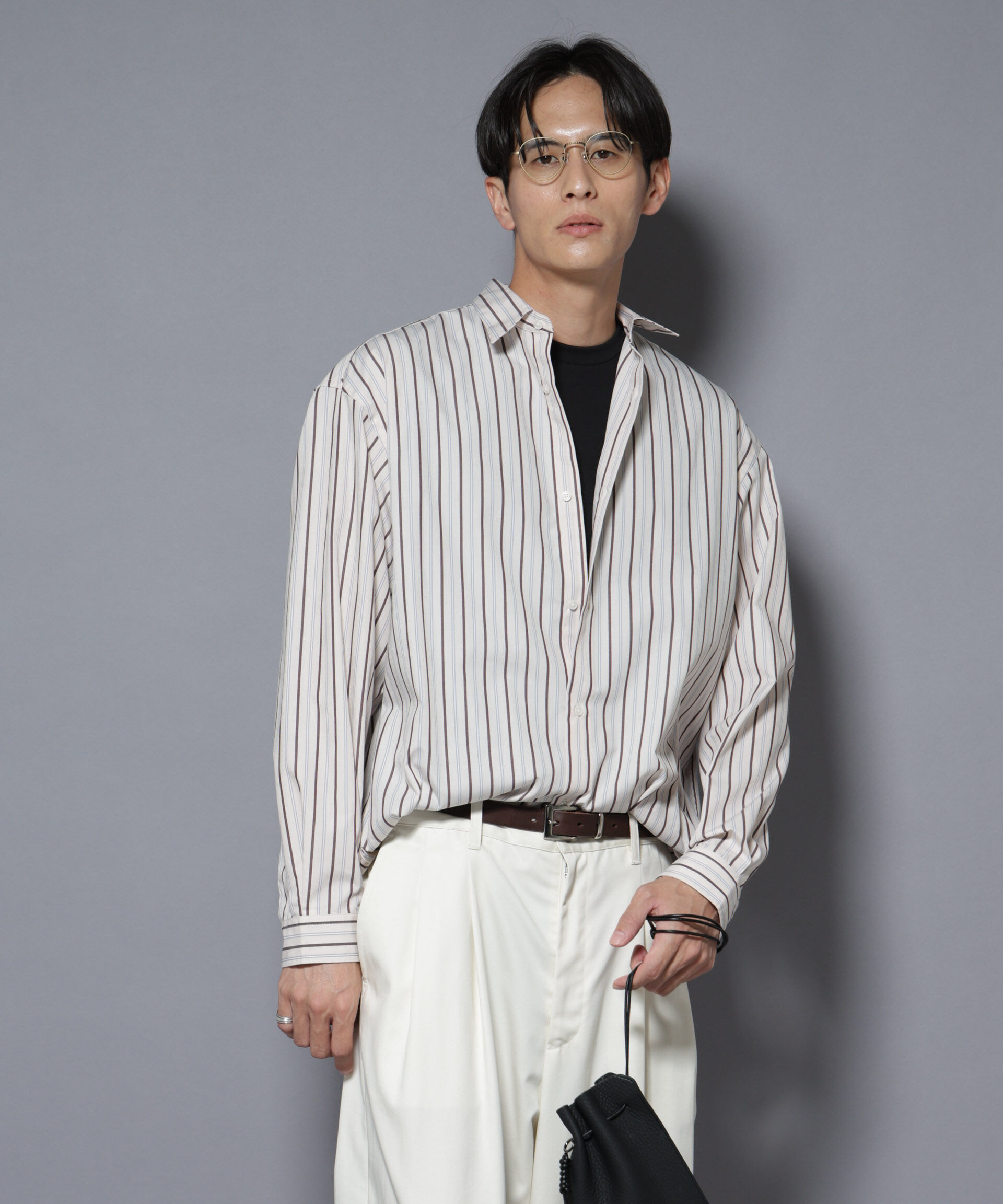 nano･universe「「大人のワイドシャツ」レギュラーカラー ストライプ長袖」|シャツ・ブラウス|L.ピンク1