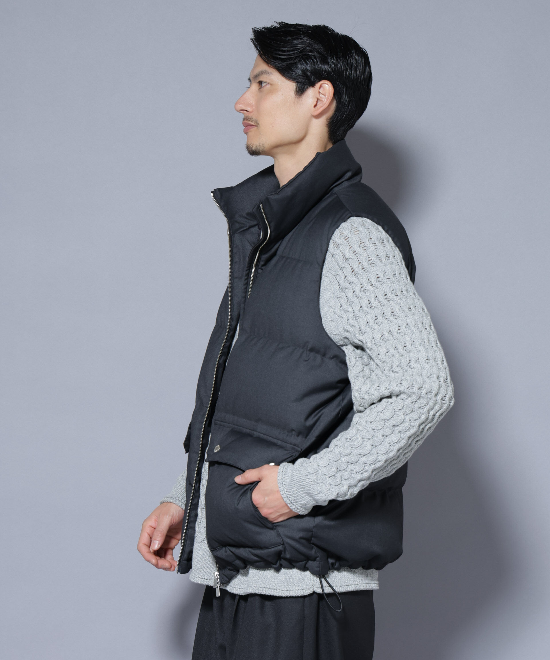 nano･universe「DELEGANTE エアリーサキソニー/グレンチェックTAIONダウンベスト」|ダウン|