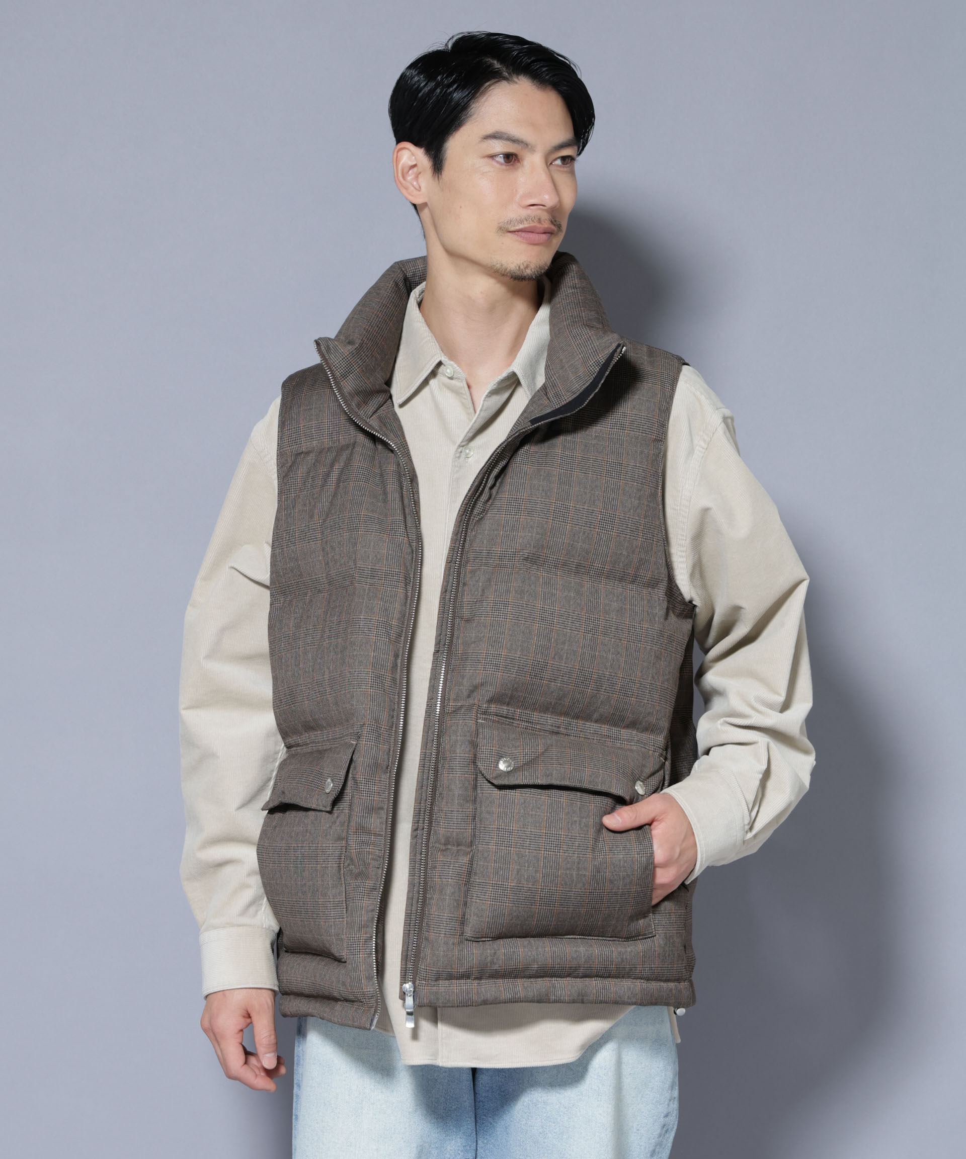 nano･universe「DELEGANTE エアリーサキソニー/グレンチェックTAIONダウンベスト」|ダウン|