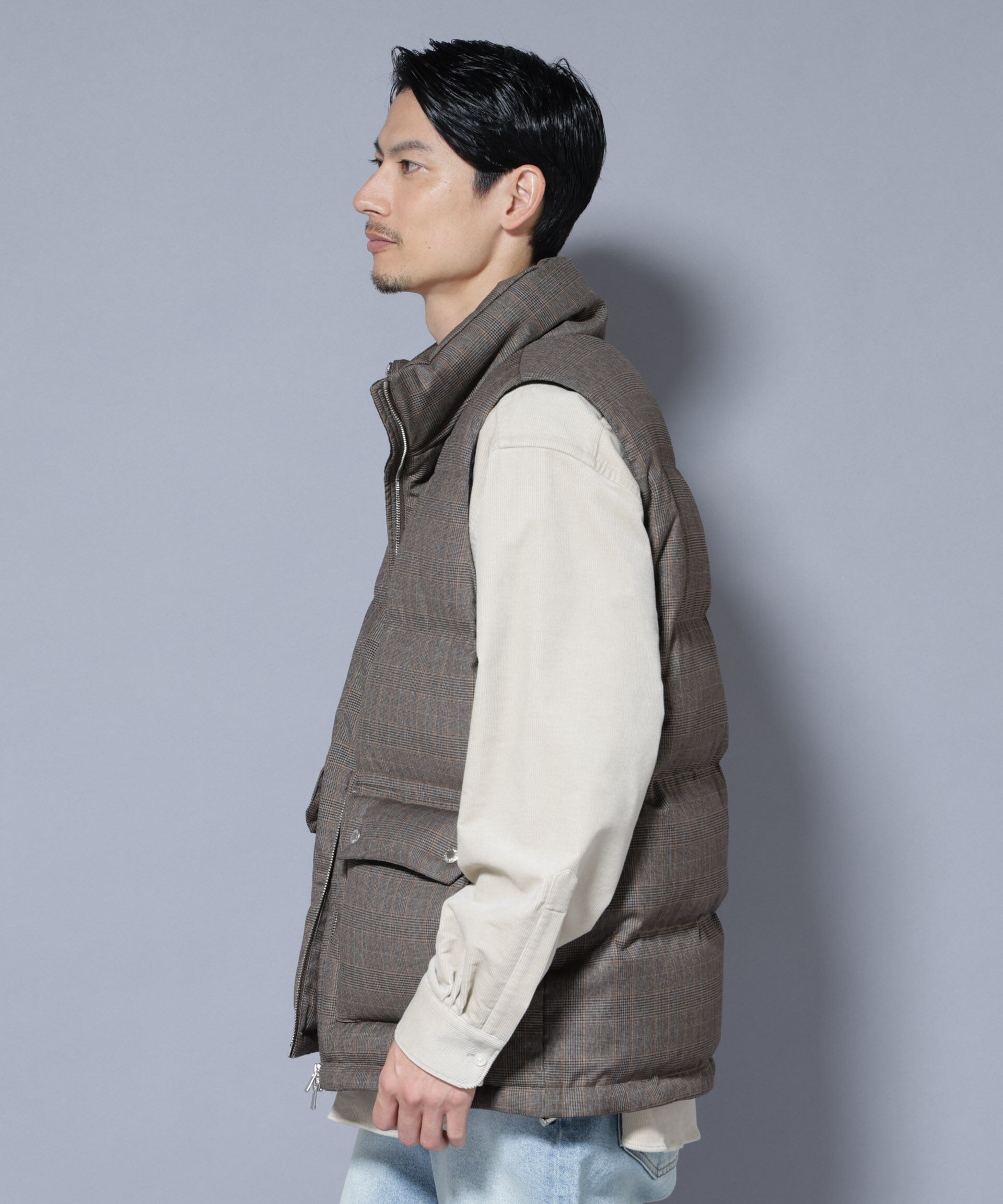 nano･universe「DELEGANTE エアリーサキソニー/グレンチェックTAIONダウンベスト」|ダウン|