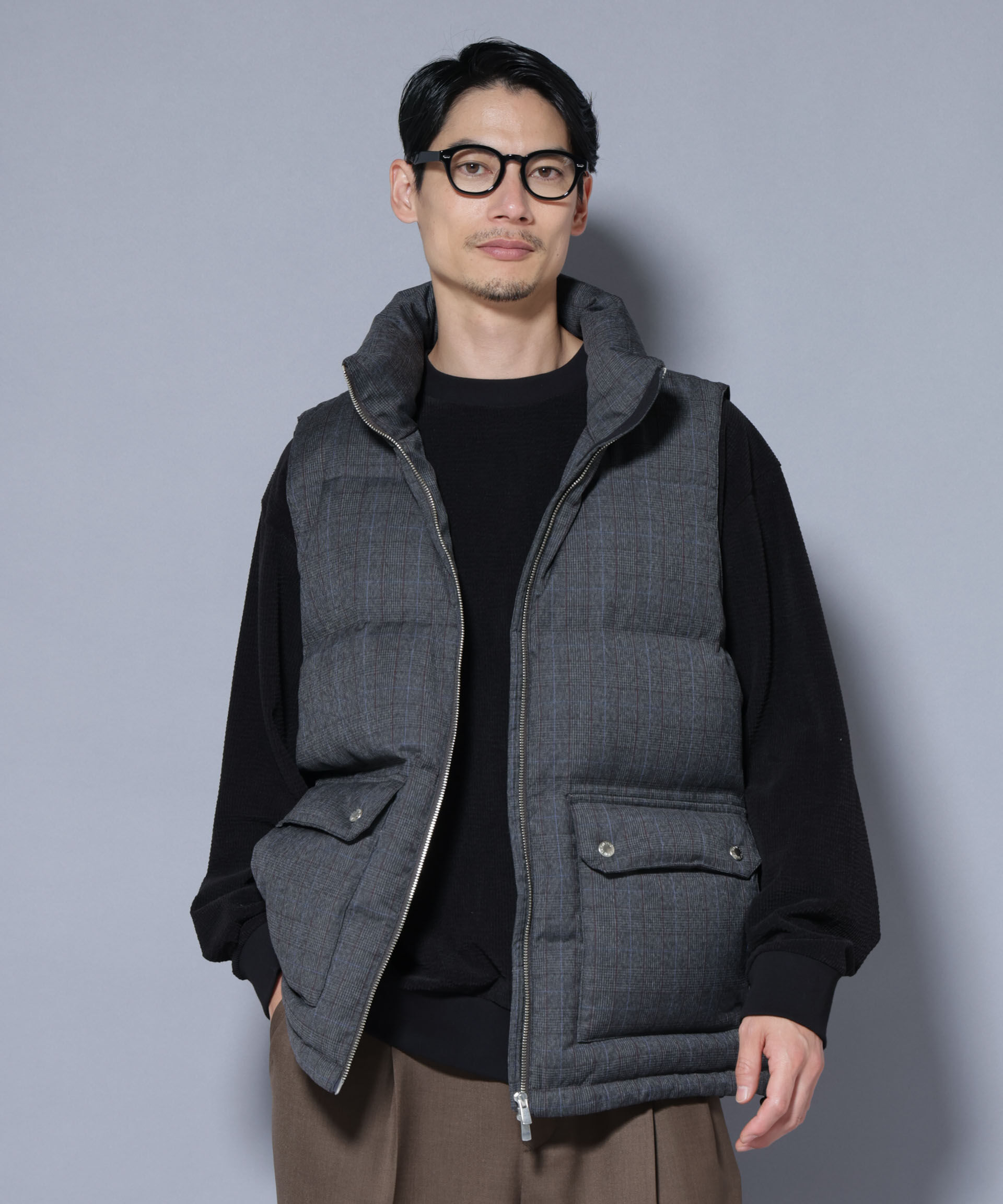 nano･universe「DELEGANTE エアリーサキソニー/グレンチェックTAIONダウンベスト」|ダウン|パターン21