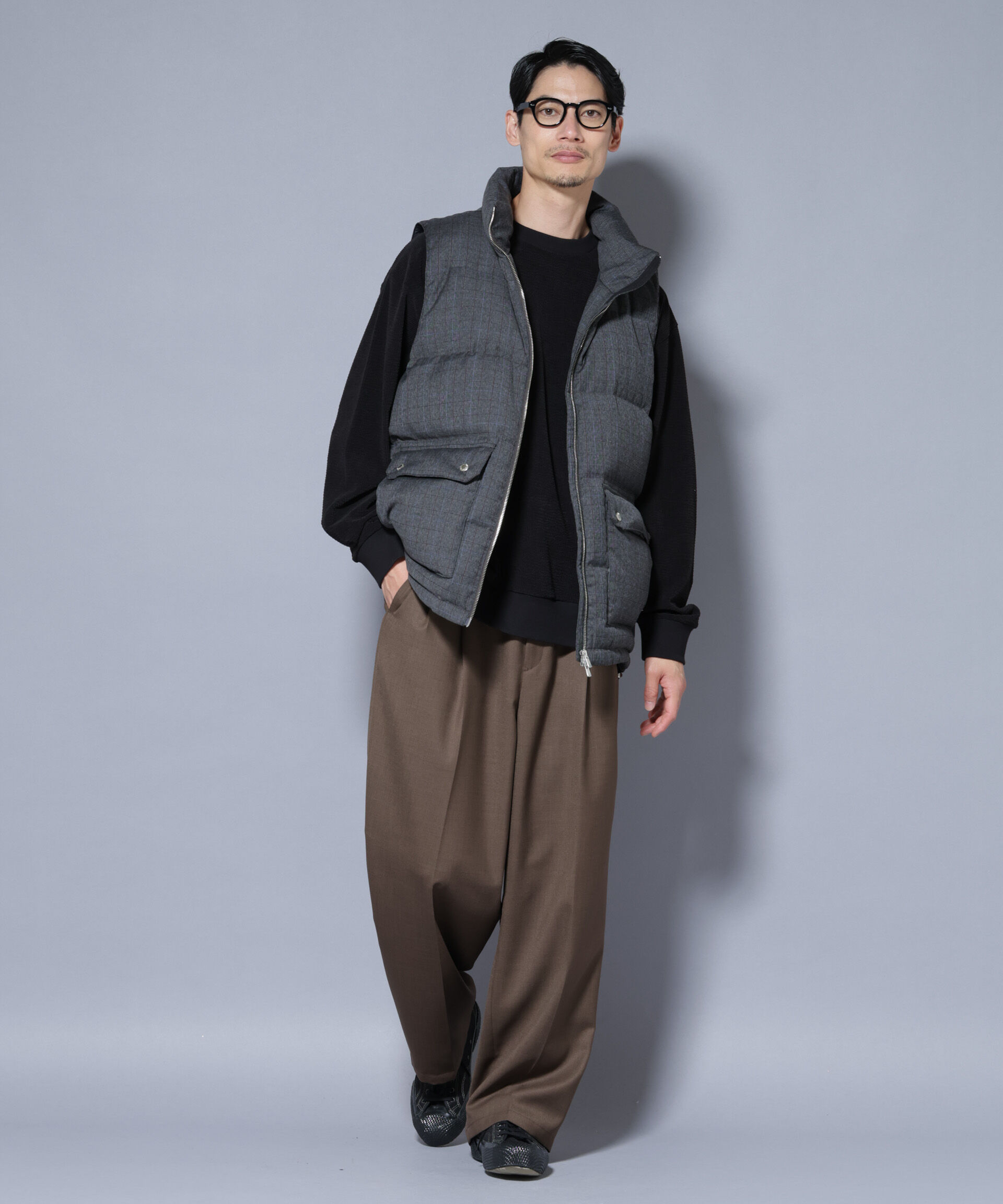 nano･universe「DELEGANTE エアリーサキソニー/グレンチェックTAIONダウンベスト」|ダウン|