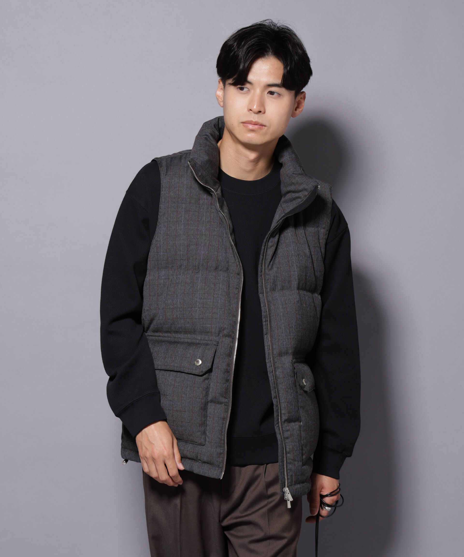 nano･universe「DELEGANTE エアリーサキソニー/グレンチェックTAIONダウンベスト」|ダウン|