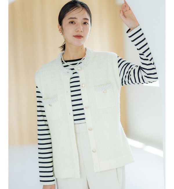 組曲「【WEB限定】ツィードニットベスト」|ベスト・ジレ|アイボリー系