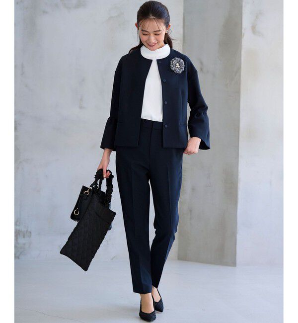 組曲「【KUMIKYOKU NAVY】コンフォータブルドレープ フレアスリーブジャケット」|ノーカラージャケット|