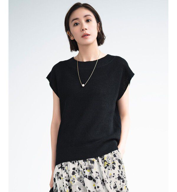 自由区「【XSサイズ～/洗える】リネンミドルゲージ ニットベスト」|ベスト・ジレ|ブラック系