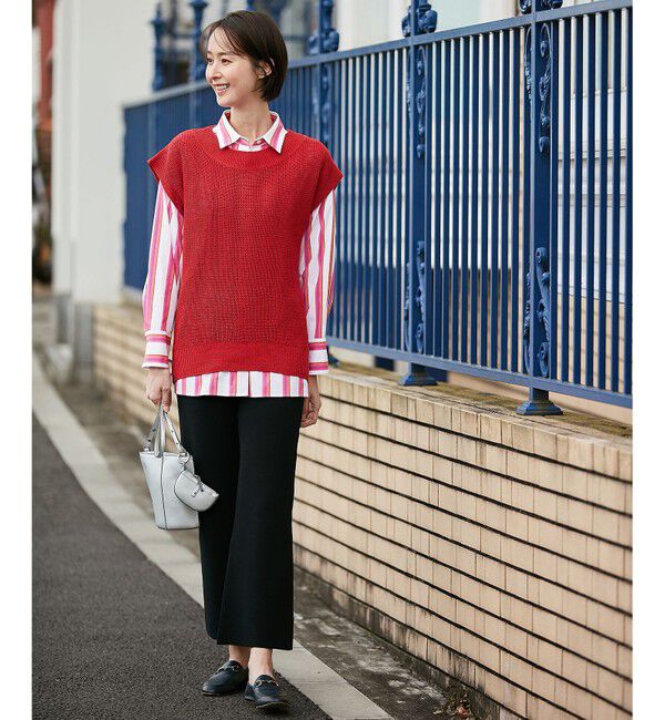 自由区「【XSサイズ～/洗える】リネンミドルゲージ ニットベスト」|ベスト・ジレ|