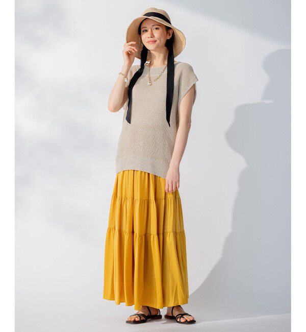 自由区「【XSサイズ～/洗える】リネンミドルゲージ ニットベスト」|ベスト・ジレ|