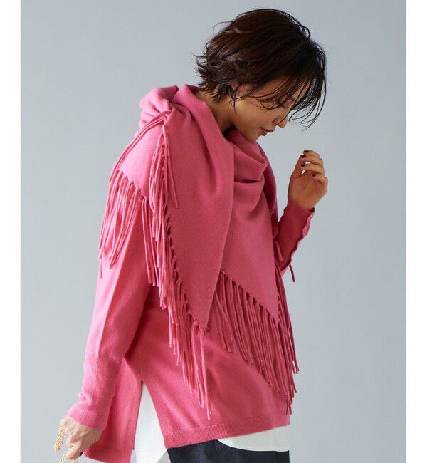 自由区「【洗える】ソフトウールハイゲージフリンジ ストール」|ストール|ピンク系