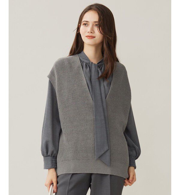 自由区「【洗える】コットンウールミドルゲージニット ベスト」|ベスト・ジレ|スレート