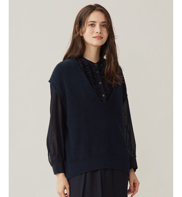 自由区「【洗える】コットンウールミドルゲージニット ベスト」|ベスト・ジレ|ネイビー