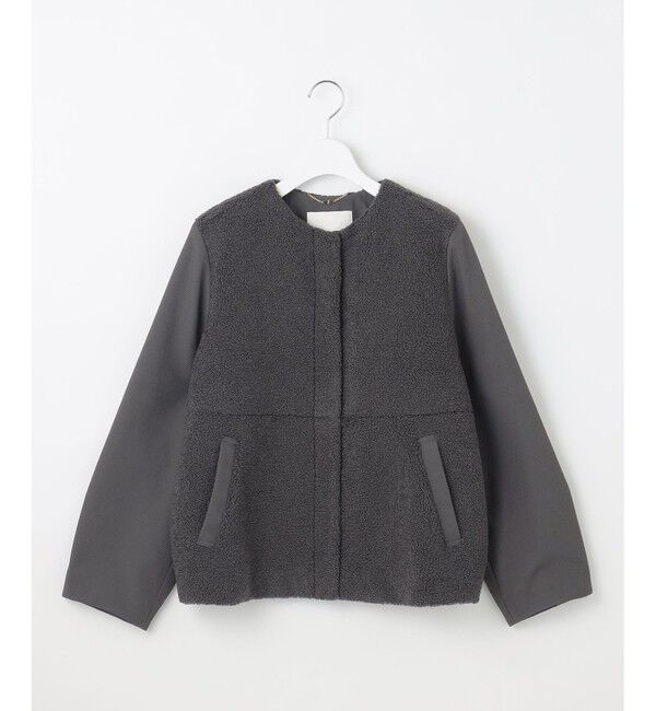 自由区「【洗える】ボアコンビ アウター」|ノーカラージャケット|