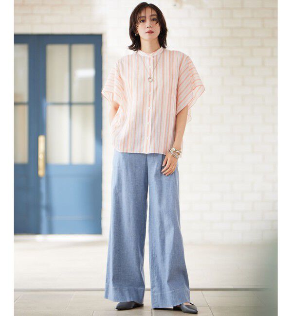 自由区「【接触冷感・吸水速乾・洗える】ナチュラルリネンフレア袖 シャツ」|シャツ・ブラウス|