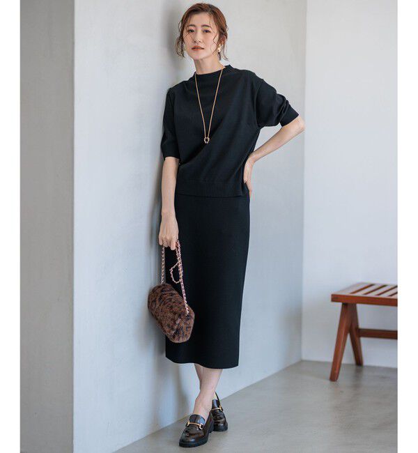 23区「【洗える】ヴィスコースストレッチ 半袖 ニット」|ニット・セーター|