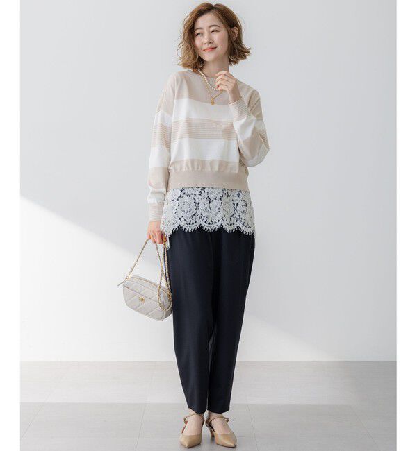 23区「【洗える】コットンポリエステルストレッチ ショート ニット」|ニット・セーター|