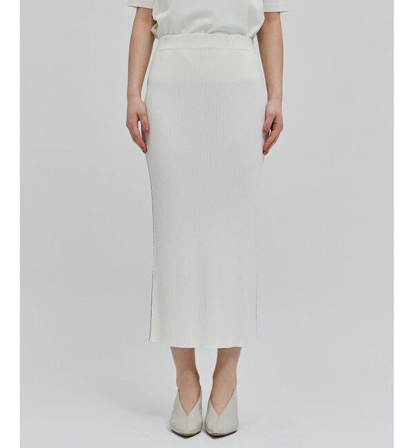 BEIGE,「【洗える】LAURA / Iラインリブスカート」|スカート|Ecru&times;Black