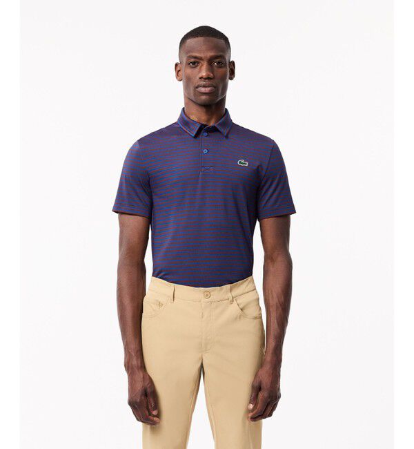 LACOSTE「UVカット UPF50+ ウルトラドライバイカラーボーダーポロシャツ」|ポロシャツ|ダークブルー