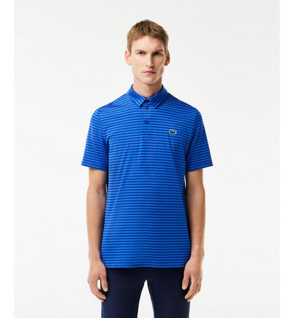 LACOSTE「UVカット UPF50+ ウルトラドライバイカラーボーダーポロシャツ」|ポロシャツ|ブルー