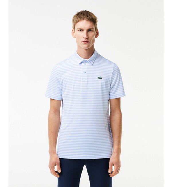 LACOSTE「UVカット UPF50+ ウルトラドライバイカラーボーダーポロシャツ」|ポロシャツ|ライトブルー