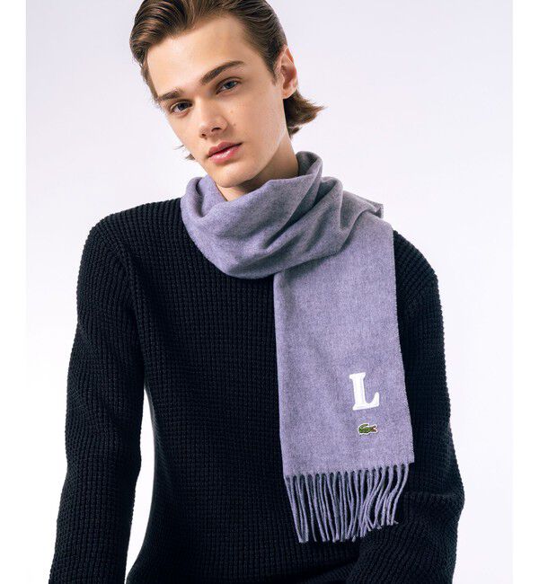 LACOSTE「イニシャルステッチマフラー / フリンジストール」|マフラー|グレー
