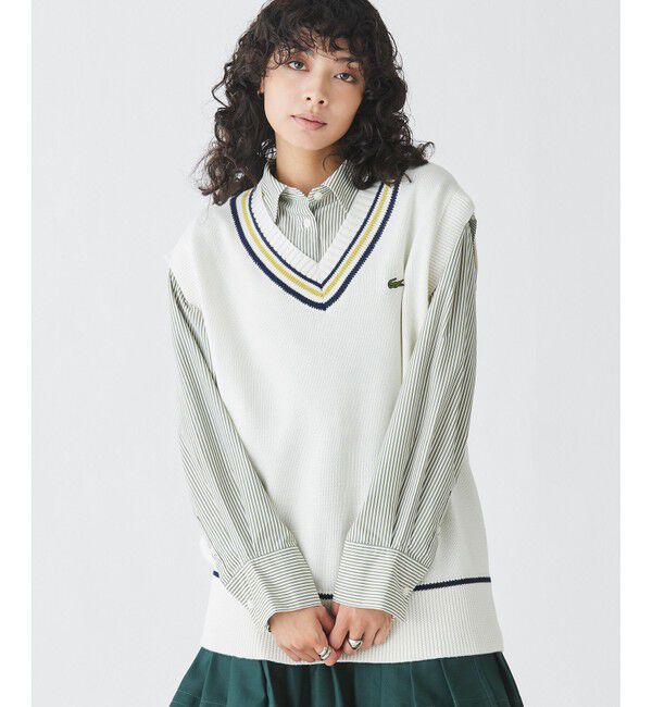LACOSTE「コットンポリニットチルデンベスト」|ベスト・ジレ|オフホワイト