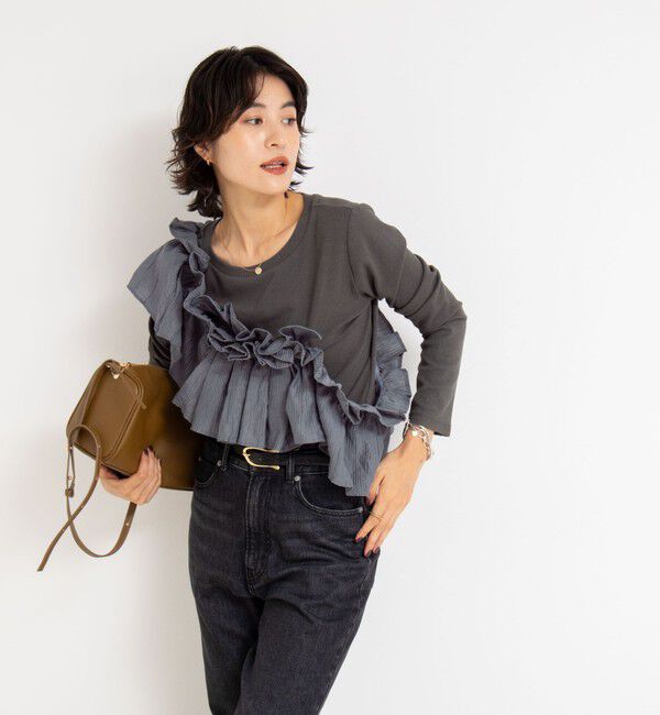 Rie Miller「3WAYリブフリルロンT」|Tシャツ・カットソー|